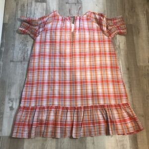 Madewell size medium plaid ruffle sleeve popover minidress